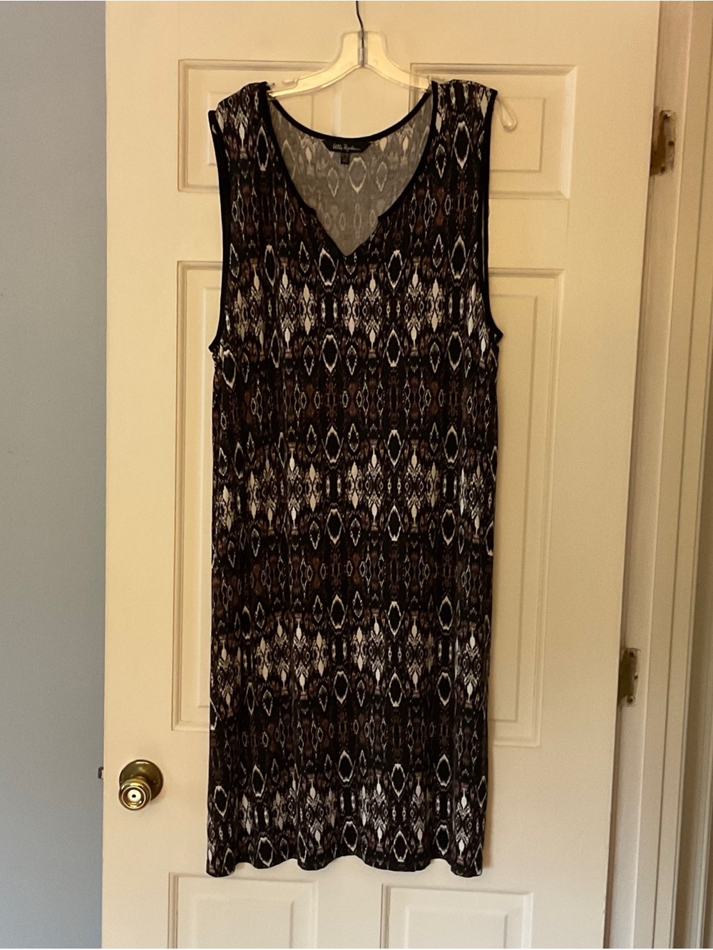 Ulla Popken Midi Dress 16/18 Black Brown Boho Tribal Ikat Block Print Stretch